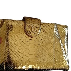 Chanel Gold Python CC Clutch Bag.